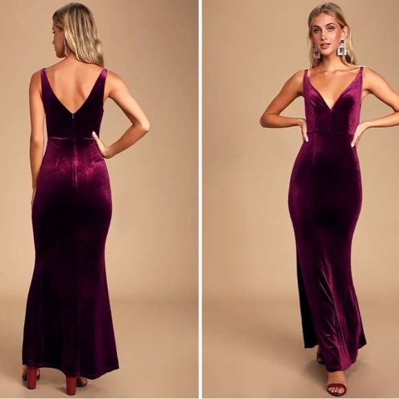 LULU's Prom Wedding Sexy Regal Flowy Romantic Elegant Velvet Maxi Dress - Picture 2 of 5
